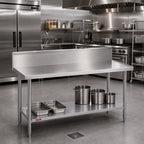 Thumbnail image #2 for Duke Manufacturing 314S-36120-10R 120-Inch Stainless Steel Work Table with 10-Inch Riser, Marine Edge, Undershelf