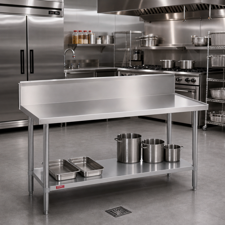 Product image #2 for Duke 120-Inch x 36-Inch Stainless Steel Work Table with 10-Inch Riser, Marine Edge, and Undershelf