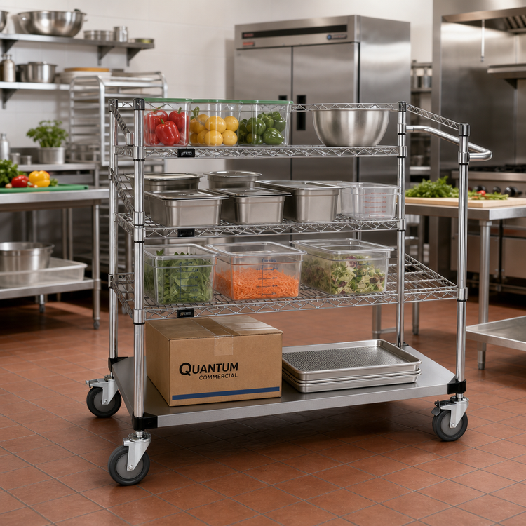 Product image #2 for Quantum 3-Sided Utility Cart, 36 x 24 x 48 Inches, 3 Shelves, 1,200 lb Capacity