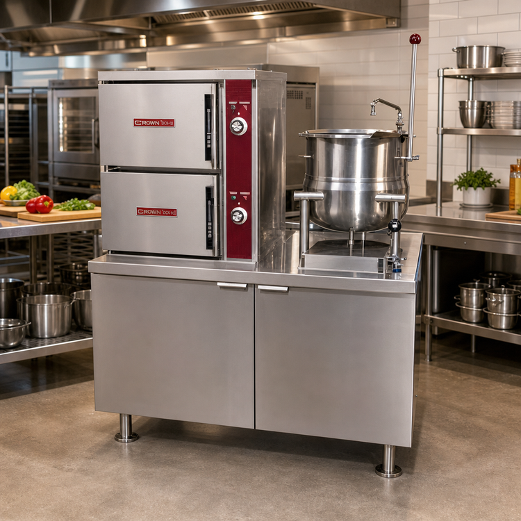 Product image #2 for Crown DCX-10-6 Two Compartment Direct Steam Convection Steamer with 6 Gallon Kettle