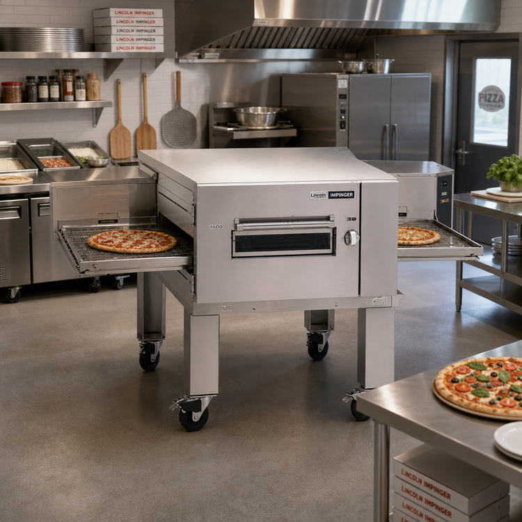 Product image #2 for Lincoln Impinger Low Profile 1600 Series Single-Stack Gas Conveyor Pizza Oven Package