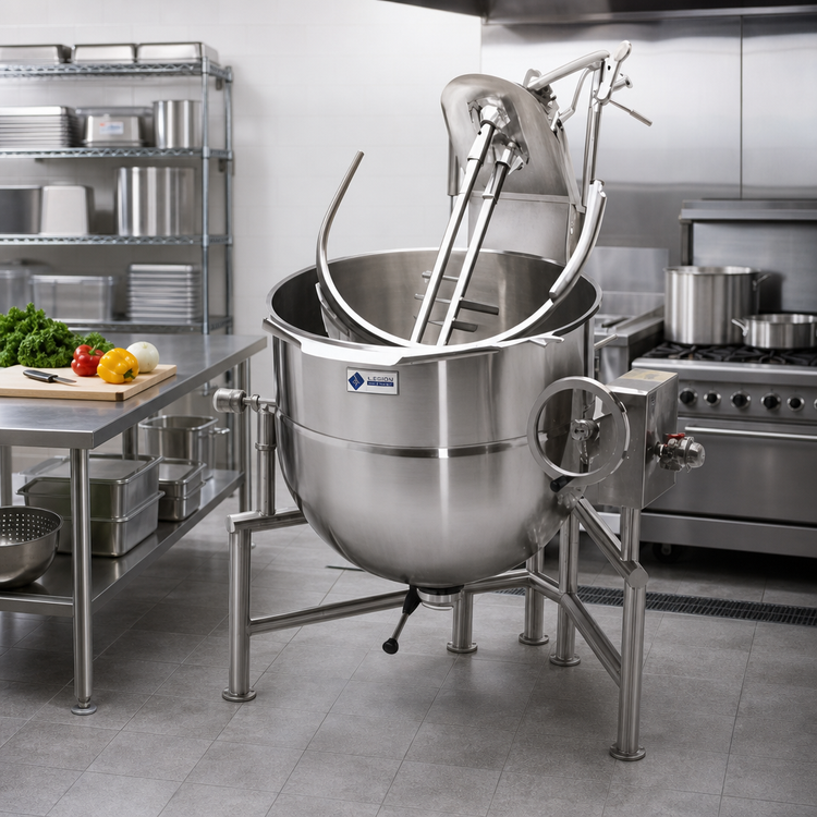 Product image #2 for Legion TWT-100 100-Gallon Direct Steam Tilting Kettle with Tri-Leg Frame