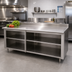 Thumbnail image #2 for Advance Tabco 108-Inch x 24-Inch 14-Gauge 304 Stainless Steel Work Table with Open Front Cabinet Base and 5-Inch Backsplash