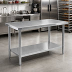 Thumbnail image #2 for Eagle Group Spec-Master T30108EM 108-Inch x 30-Inch 14-Gauge Stainless Steel Work Table with Flat Top and Adjustable Galvanized Undershelf