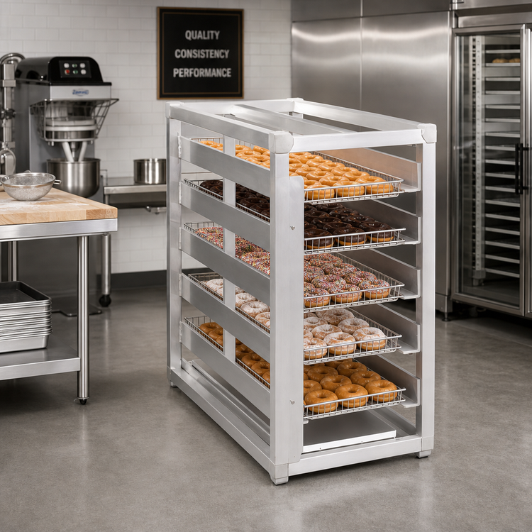 Product image #2 for Channel Manufacturing Extra Heavy-Duty Aluminum Donut Basket Transport Rack, End Load, 5-Level