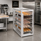 Thumbnail image #2 for Channel Manufacturing 484DD Extra-Heavy-Duty Aluminum Donut Basket Transport Rack, End-Load, 5-Level, 4-Inch Spacing