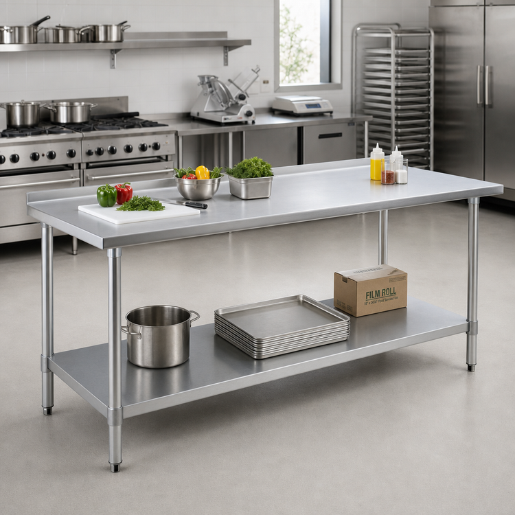 Product image #2 for Spec-Master 120" x 36" Stainless Steel Work Table with Adjustable Undershelf and Rear Up-Turn