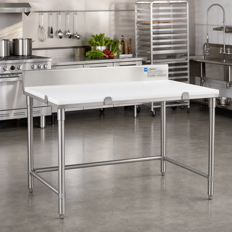 Product image #2 for 84-Inch x 30-Inch Poly Top Cutting Table with 304 Stainless Steel Backsplash