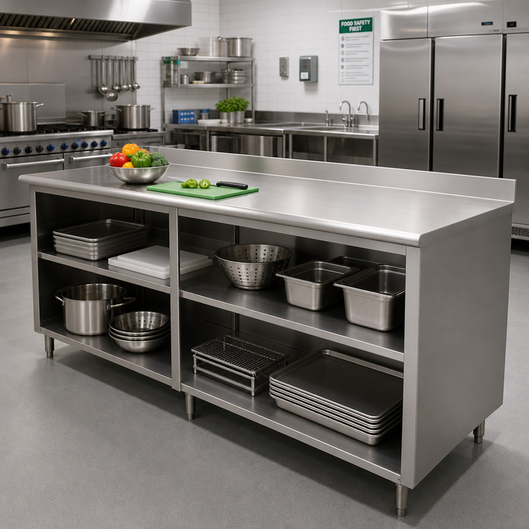 Product image #2 for Advance Tabco Special Value Series 96 Inch x 24 Inch Stainless Steel Open Base Work Table with 5 Inch Backsplash and Mid Shelf