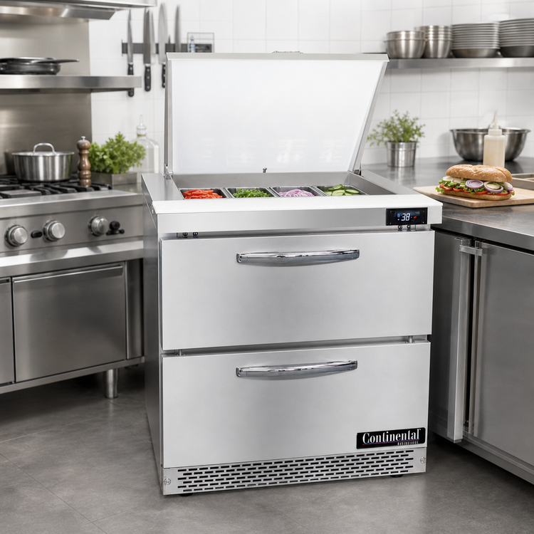 Product image #2 for Continental Refrigerator D32N12M-FB-D Designer Line Mighty Top 32" One-Section Sandwich Unit with Drawers