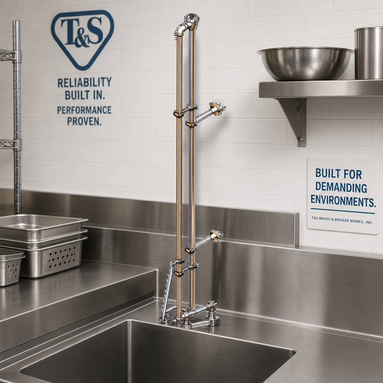 Product image #2 for T&S Brass 8-Inch Center-Set Deck Mount Service Sink Mixing Faucet with Braced Bucket/Pail Hook Nozzle and Elevated Vacuum Breaker