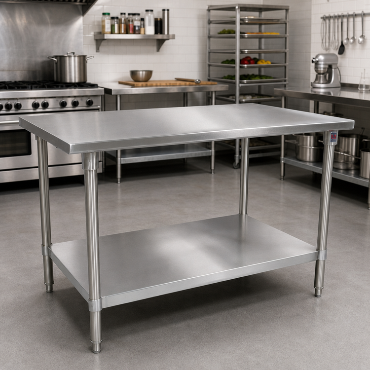 Product image #2 for 72 Inch x 24 Inch 16 Gauge Stainless Steel Top Work Table with Stallion Safety Edge and Galvanized Undershelf