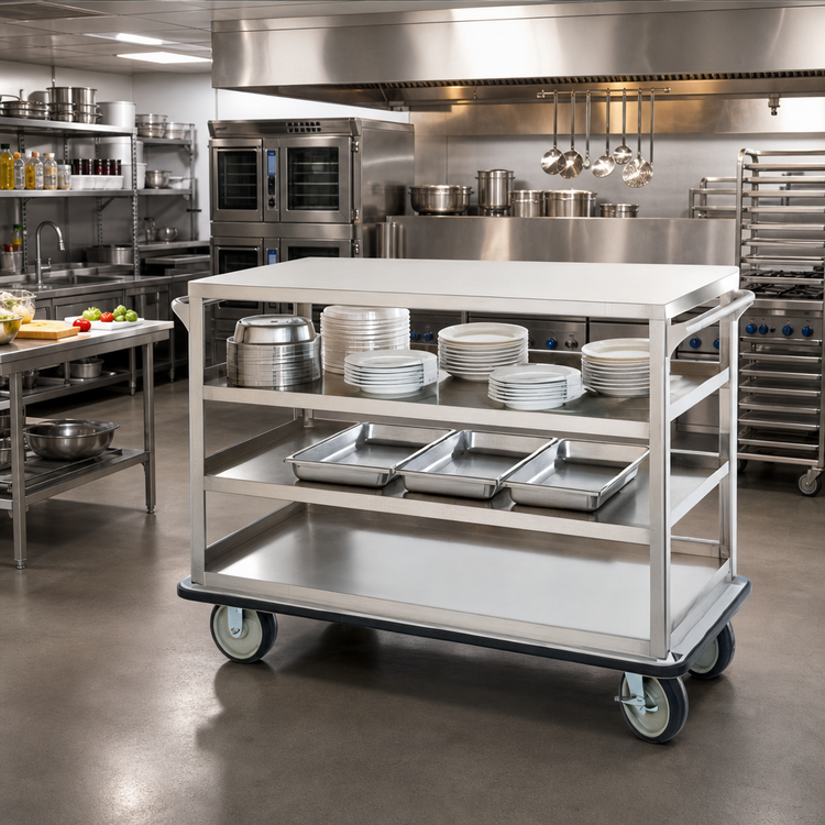 Product image #2 for Queen Mary Utility Cart with 4 Shelves, Stainless Steel, 62 x 28 x 67 Inches, 1600 lb Capacity