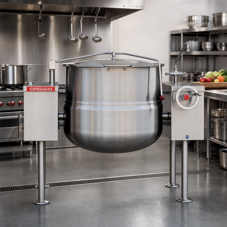 Product image #2 for Crown DLT-30TC 30 Gallon Direct Steam 2/3 Jacketed Twin Console Tilting Kettle