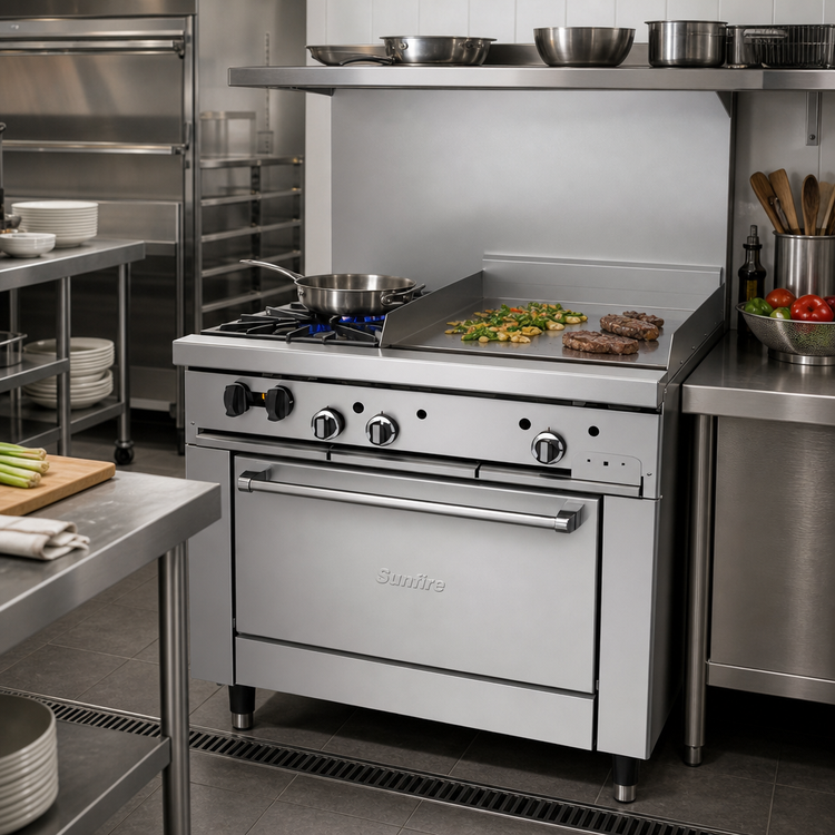 Product image #2 for Garland SunFire 36-Inch Gas Restaurant Range with 2 Open Burners, 24-Inch Griddle, and Standard Oven