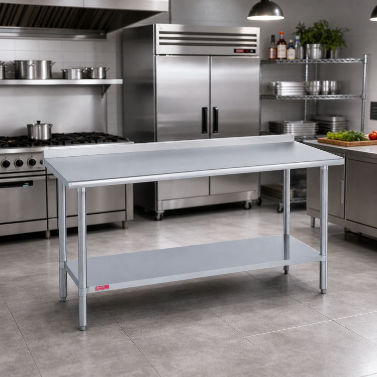 Product image #2 for Duke 84-Inch x 24-Inch 14-Gauge Stainless Steel Work Table with 1-1/8-Inch Riser and Undershelf