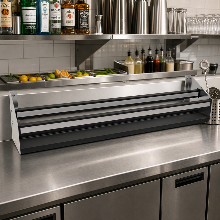 Product image #2 for Glastender 44-Inch Double Stainless Steel Speed Rail with Open Step-and-Rail Design