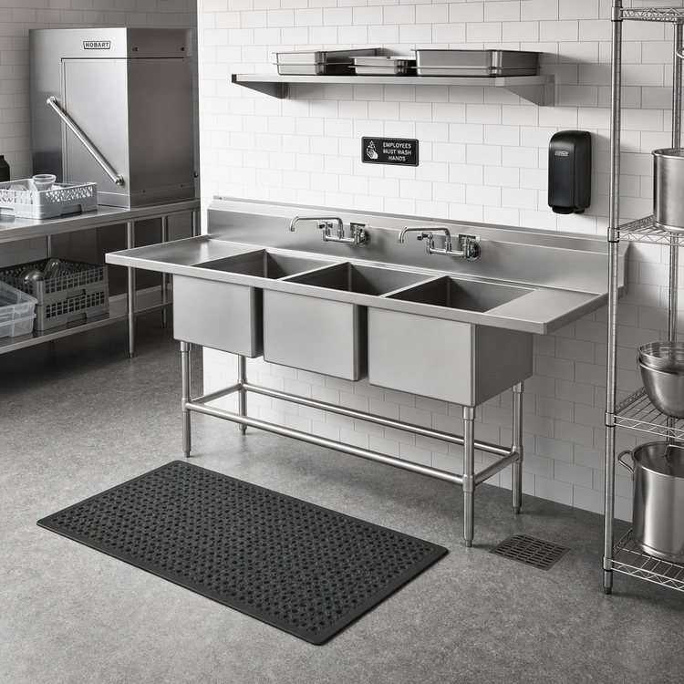 Product image #2 for Eagle Group Spec-Master Three-Compartment Freestanding Sink, 69" W x 35" D, 14 Gauge Stainless Steel, No Drainboards