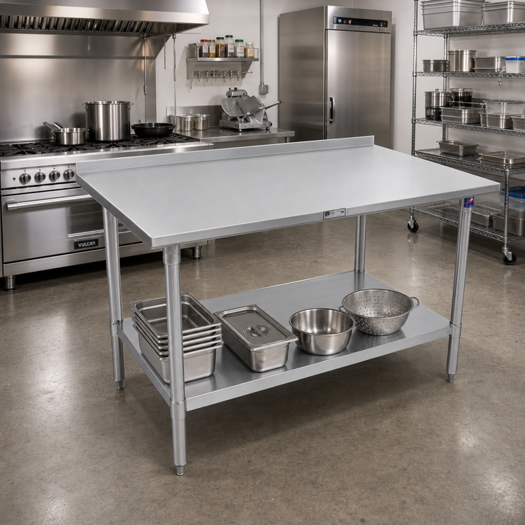 Product image #2 for John Boos Stallion Stainless Steel Top Work Table, 72"W x 24"D, 16-Gauge, 1-1/2" Rear Up-Turn