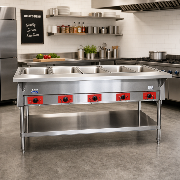 Product image #2 for CookRite 72-1/2-Inch Stainless Steel Electric Steam Table with 5 Open Pan Wells, Wet or Dry Heat