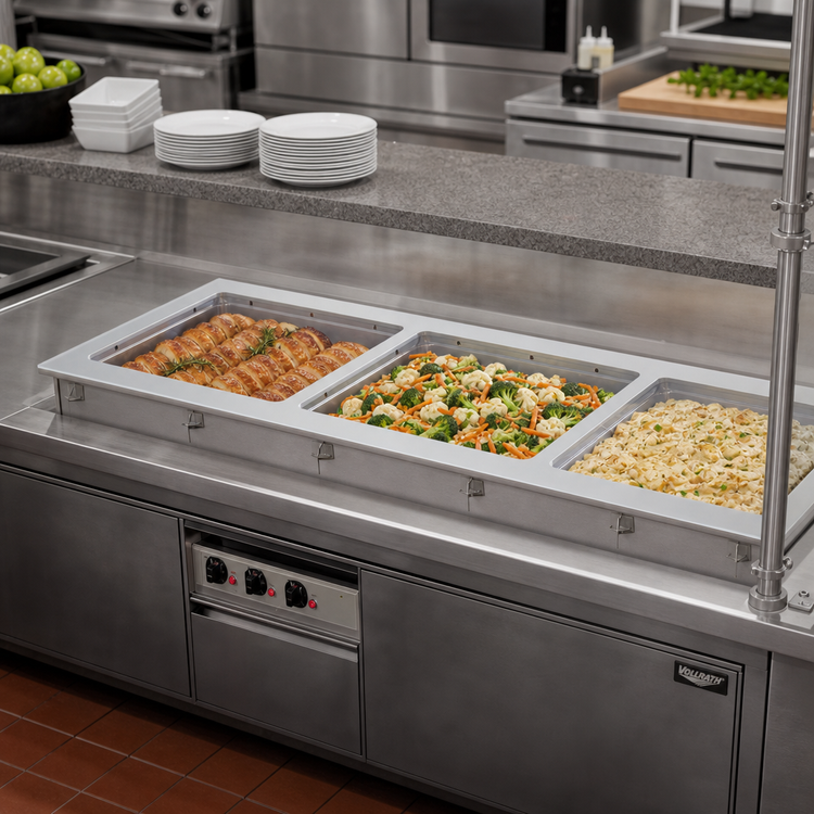 Product image #2 for Vollrath Short-Side Drop-In Wet Hot Well, 2-Pan, Infinite Controls, Autofill, Manifold Drain, 208-240V