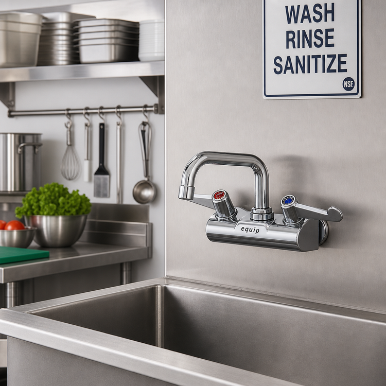 Product image #2 for Low-Lead 4-Inch Wall Mount Mixing Faucet with 6-Inch Swing Nozzle and Wrist Action Handles