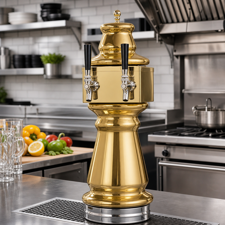 Product image #2 for Glastender Vienna 2-Faucet Polished Brass Air-Cooled Draft Dispensing Tower