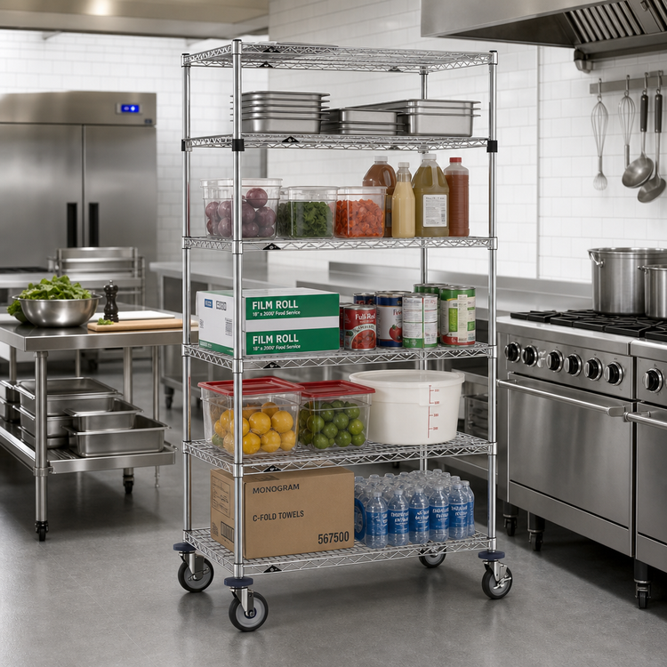 Product image #2 for Super Erecta 36 x 24 x 68-Inch 5-Tier Chrome Plated Wire Stem Caster Cart