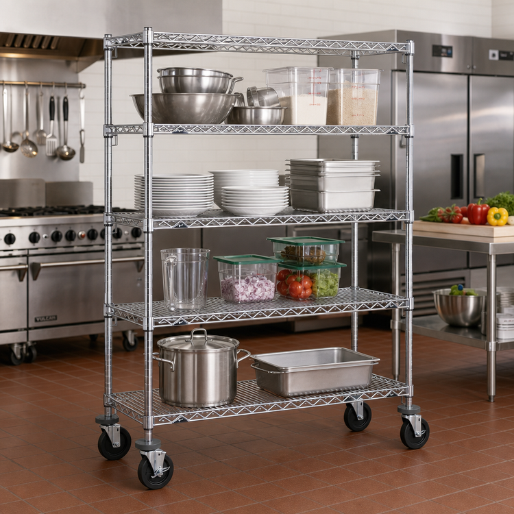 Product image #2 for Metro Super Erecta Super Adjustable Wire Stem Caster Cart, 36 x 18 x 69 Inches, 4-Shelf, Chrome