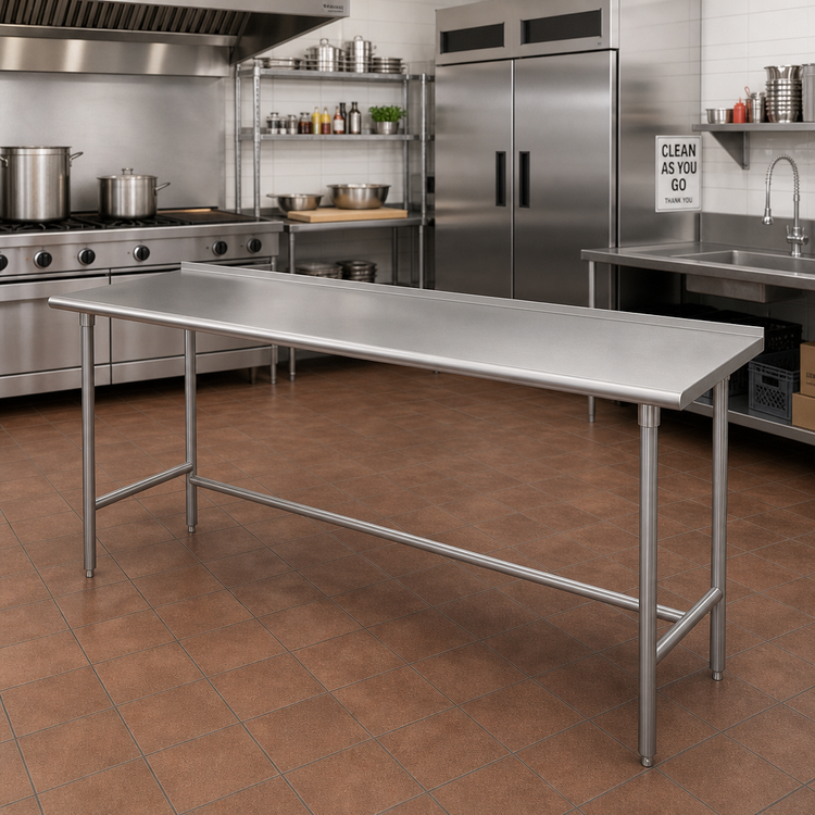 Product image #2 for Advance Tabco 120-Inch x 30-Inch 16-Gauge 430 Stainless Steel Work Table with Rear Up-Turn