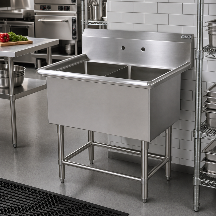 Product image #2 for John Boos Pro-Bowl 2-Compartment 14-Gauge Stainless Steel Sink with 24" x 24" x 14" Bowls