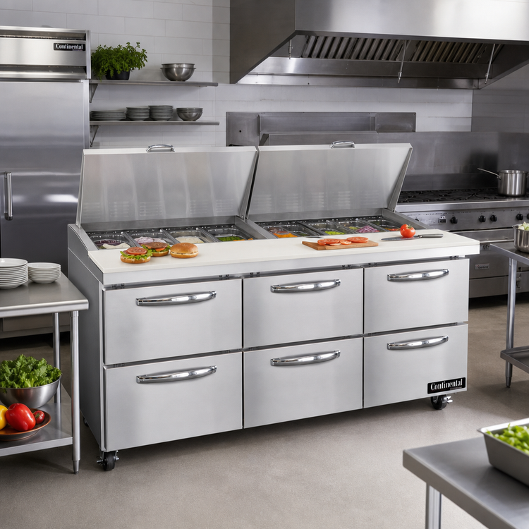 Product image #2 for Mighty Top SW72N30M-D 72" Three-Section Refrigerated Sandwich Prep Table with Drawers