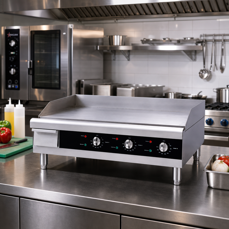 Product image #2 for Omcan 30-Inch Countertop Stainless Steel Electric Griddle with Smooth Plate, 220V, 4500W