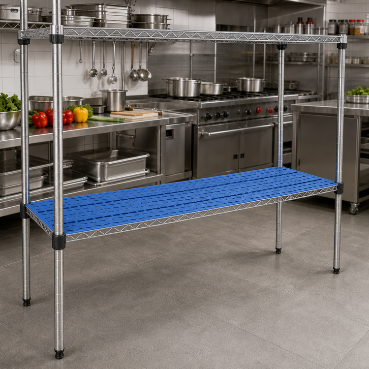 Product image #2 for QuadPlus Solid Polymer Shelf Mat, 72 x 21 Inches, Blue with Gray Epoxy Wire Frame