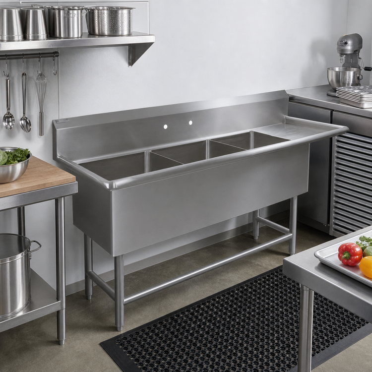 Product image #2 for John Boos Pro-Bowl 3-Compartment Sink with 30-Inch Right-Hand Drainboard, 24 x 24 x 12-Inch Bowls