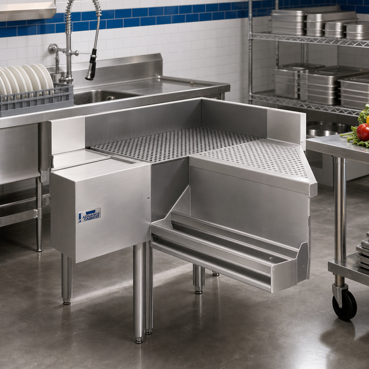 Product image #2 for Advance Tabco Prestige 90° Freestanding Corner Drainboard Filler, 25 x 20 Inches, Stainless Steel