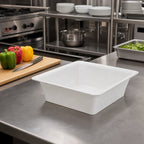 Thumbnail image #2 for American Metalcraft MRECB13 Rectangular Half-Size Melamine Bowl, 176 oz., White, 12 3/4 x 10 3/8 x 4 in. Case of 12
