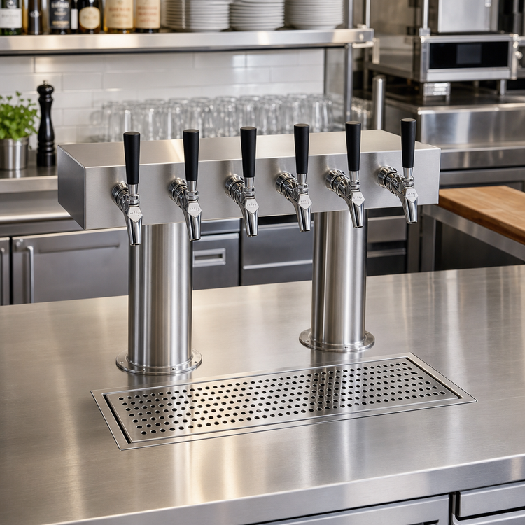 Product image #2 for Krowne Double T-Head 6-Faucet Glycol-Cooled Beer Tower with 24-Inch Box, Brushed Stainless Steel