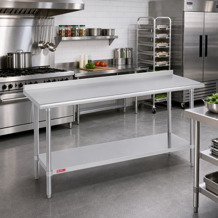 Product image #2 for Duke 84-Inch x 24-Inch Stainless Steel Work Table with 1-1/8-Inch Straight Riser and Stainless Undershelf