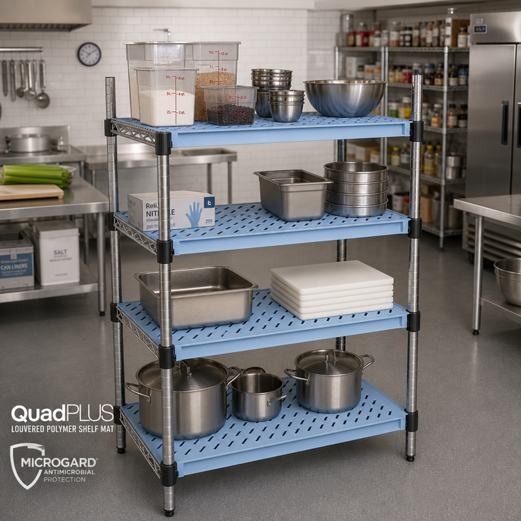 Product image #2 for QuadPLUS Louvered Polymer Shelf Mat, 60 x 18 Inches, Blue, with MICROGARD Antimicrobial Protection