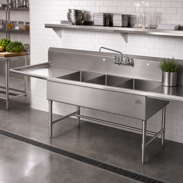 Product image #2 for John Boos Pro-Bowl 4-Compartment Sink with Left Drainboard, 100-3/16" x 29-1/2" x 44-1/16"