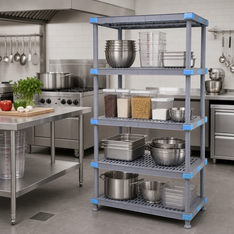 Product image #2 for Millenia 36 x 24 x 50 Inch Gray Polymer Starter Shelving Unit with 4 Open Grid Shelves