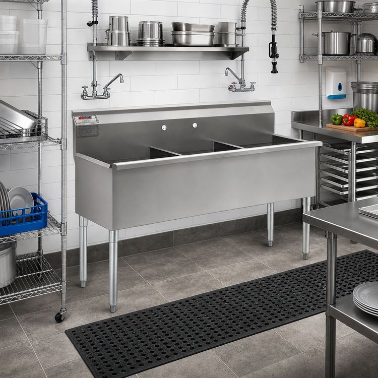 Product image #2 for Eagle Group Three-Compartment Utility Sink, 73-3/8 In. x 28 In., No Drainboards, 16 Gauge 304 Stainless Steel