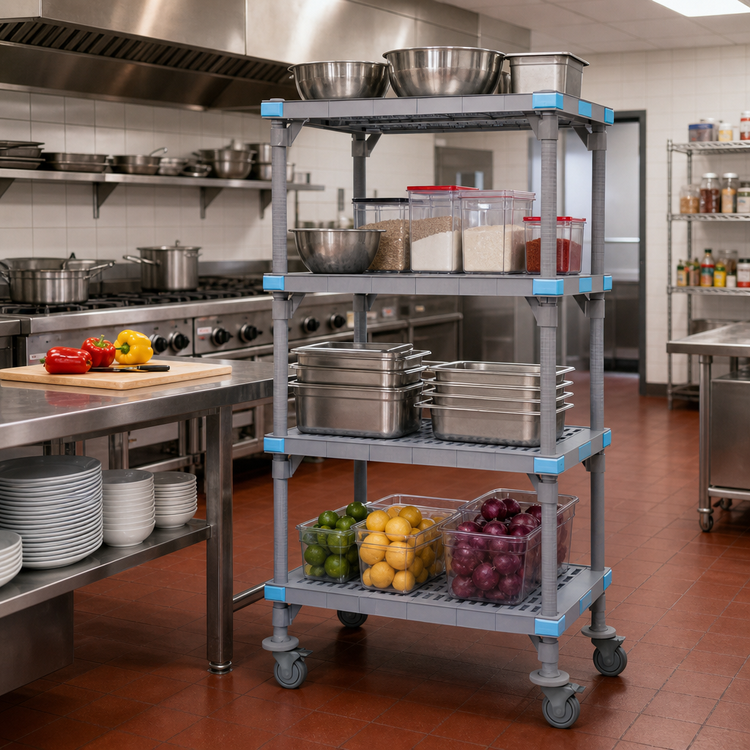 Product image #2 for Quantum Millenia Mobile 4-Shelf Polymer Shelving Starter Unit, 24 x 18 x 62 Inches, Gray