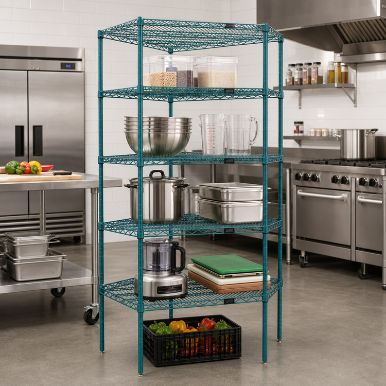 Product image #2 for Quantum 36" x 18" 5-Shelf Wire Shelving Starter Kit with Green Epoxy Antimicrobial Finish