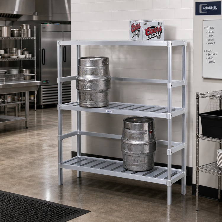 Product image #2 for Channel Manufacturing Adjustable Aluminum Keg Storage Rack, 80 x 17 x 68 Inches
