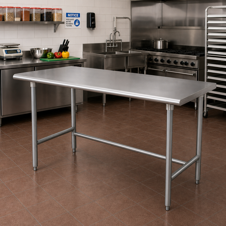 Product image #2 for Advance Tabco 72 Inch x 30 Inch 14 Gauge 304 Stainless Steel Flat Top Work Table with Galvanized Legs
