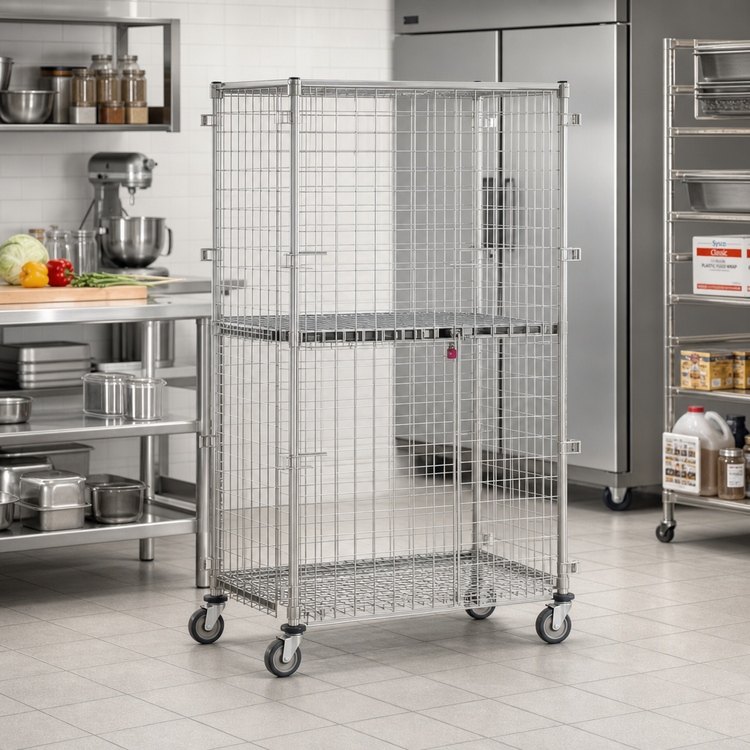 Product image #2 for Eagle Group QuadTruss Mobile Security Cage with 2" x 2" Mesh Panels, Chrome-Plated, 33-1/4" x 33-1/4" x 69"