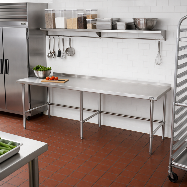 Product image #2 for John Boos Stallion 120 in. x 24 in. Stainless Steel Work Table with 1-1/2 in. Rear Backsplash