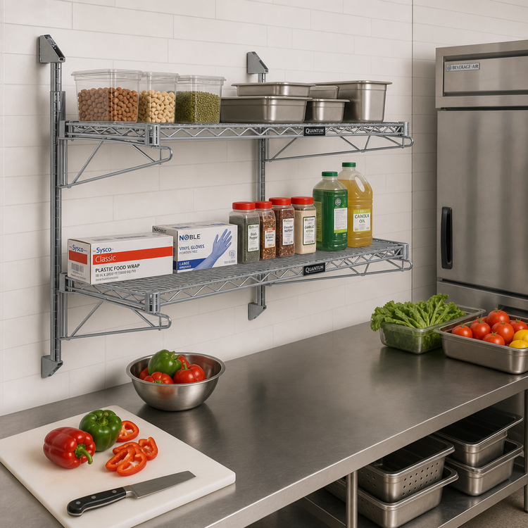 Product image #2 for Quantum Cantilever Double Shelf Post Wall-Mount Shelving Unit, 72 x 18 Inches, Gray Epoxy Finish
